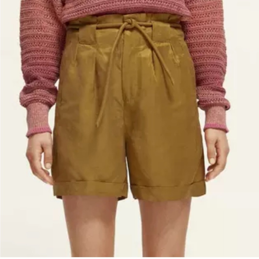 Scotch & soda -Women's high rise belted green khaki‎ Shorts linen blend pants XS